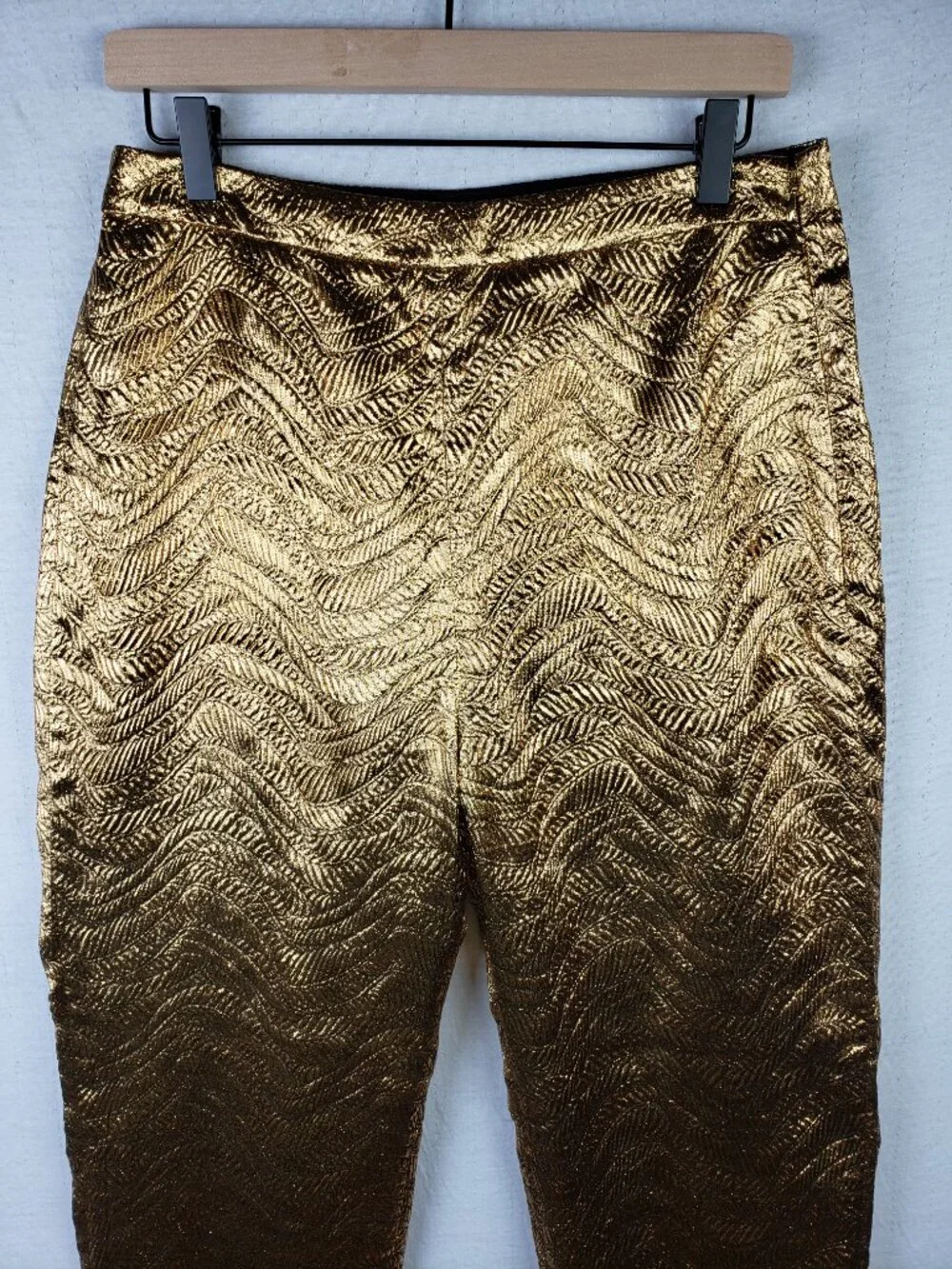 J CREW Collection High-Rise Cigarette Pant Metallic Gold Leaf Print Jacquard 8